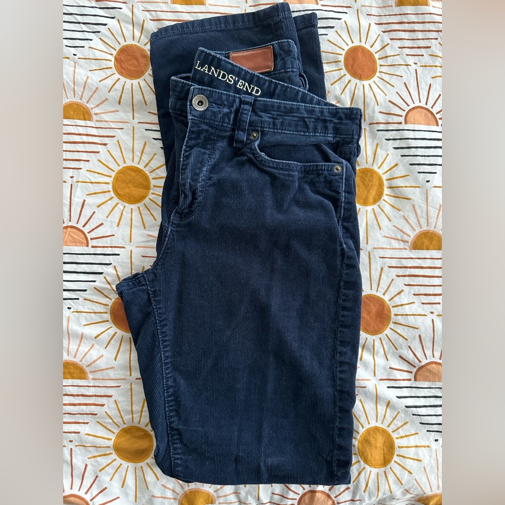 Lands End corduroy navy pants, straight mid rise sz 4